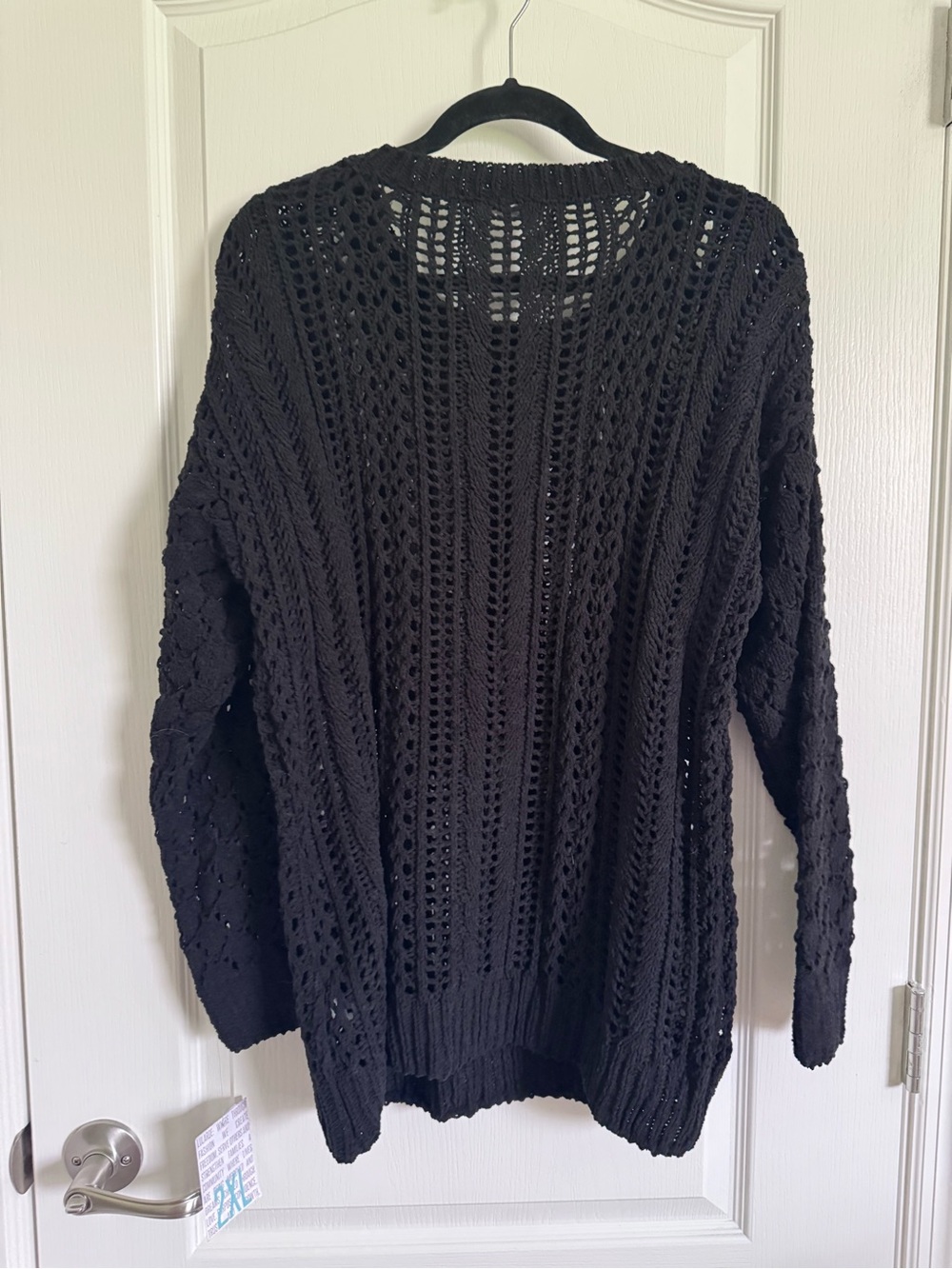 LuLaRoe Mariah Black Open-Knit Crew Sweater